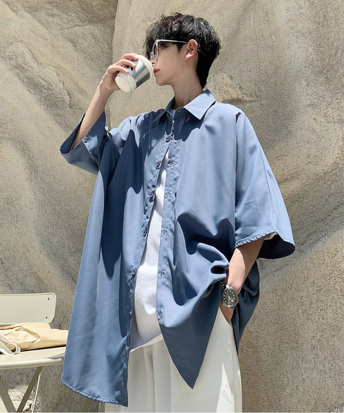 neos(ネオス)の「【neos -addictive design-】ビッグシルエット レギュラーカラー ドルマンスリーブ シャツ(シャツ/ブラウス・メンズ・サンドベージュ/ブラック/カーキ/ブルーグレー・MEDIUM/LARGE)」の2枚目の写真