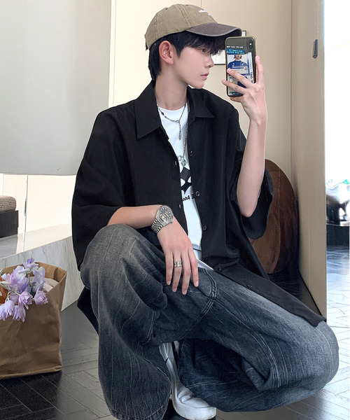 neos(ネオス)の「【neos -addictive design-】ビッグシルエット レギュラーカラー ドルマンスリーブ シャツ(シャツ/ブラウス・メンズ・サンドベージュ/ブラック/カーキ/ブルーグレー・MEDIUM/LARGE)」の9枚目の写真