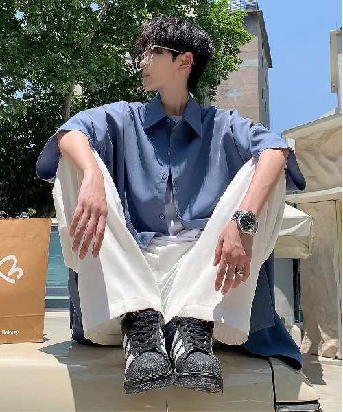 neos(ネオス)の「【neos -addictive design-】ビッグシルエット レギュラーカラー ドルマンスリーブ シャツ(シャツ/ブラウス・メンズ・サンドベージュ/ブラック/カーキ/ブルーグレー・MEDIUM/LARGE)」の13枚目の写真