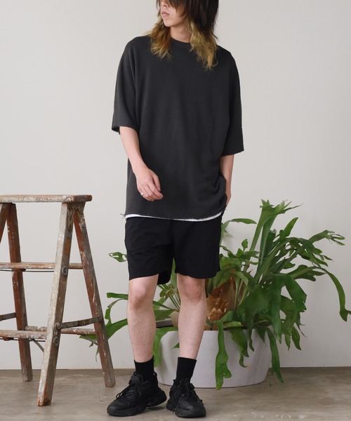 REMI RELIEF(レミレリーフ)の「REMI RELIEF/レミレリーフ ノンストレス綿レーヨン裏毛カットオフクルー スウェット ビックシルエット(スウェット・メンズ・ブラック/オフホワイト・M/L)」の15枚目の写真