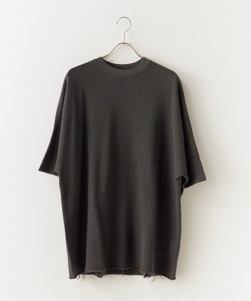REMI RELIEF(レミレリーフ)の「REMI RELIEF/レミレリーフ ノンストレス綿レーヨン裏毛カットオフクルー スウェット ビックシルエット(スウェット・メンズ・ブラック/オフホワイト・M/L)」の12枚目の写真