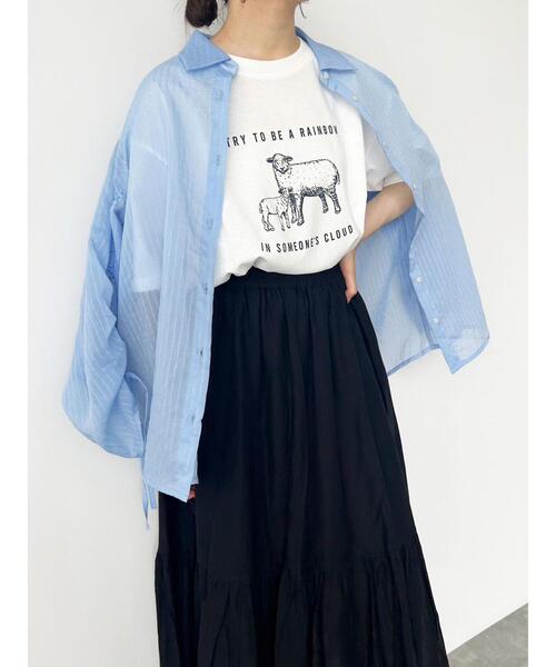 ehka sopo(エヘカソポ)の「ひつじプリントTシャツ(Tシャツ/カットソー・レディース・ブルー/ピンク/ベージュ/オフホワイト・F)」の2枚目の写真