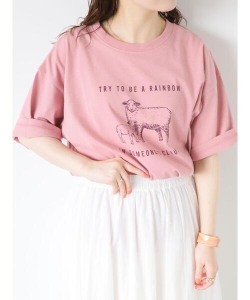 ehka sopo(エヘカソポ)の「ひつじプリントTシャツ(Tシャツ/カットソー・レディース・ブルー/ピンク/ベージュ/オフホワイト・F)」の4枚目の写真