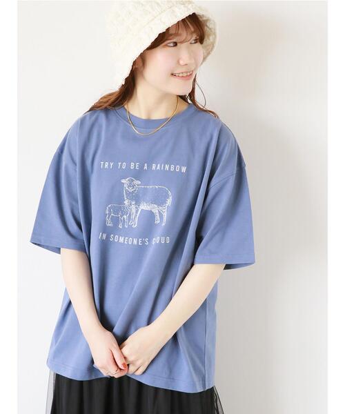 ehka sopo(エヘカソポ)の「ひつじプリントTシャツ(Tシャツ/カットソー・レディース・ブルー/ピンク/ベージュ/オフホワイト・F)」の3枚目の写真