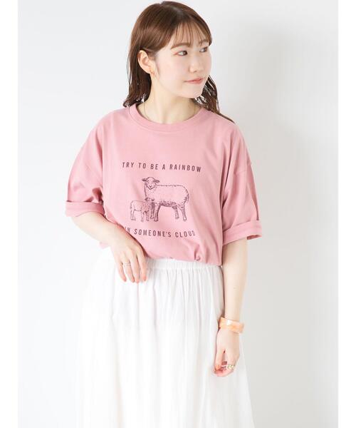 ehka sopo(エヘカソポ)の「ひつじプリントTシャツ(Tシャツ/カットソー・レディース・ブルー/ピンク/ベージュ/オフホワイト・F)」の21枚目の写真