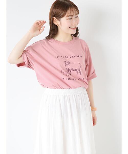ehka sopo(エヘカソポ)の「ひつじプリントTシャツ(Tシャツ/カットソー・レディース・ブルー/ピンク/ベージュ/オフホワイト・F)」の22枚目の写真