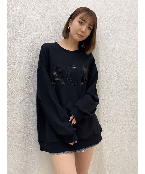 GYDA（ジェイダ）の「VACAY Bijou スウェットTOPS（スウェット・レディース・ブラック/オフホワイト・FREE）」の6枚目の写真