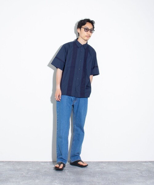 GLOSTER(グロスター)の「【GLOSTER/グロスター】ラインメッシュ 切り替え レギュラーカラーシャツ キューバシャツ(シャツ/ブラウス・メンズ・ネイビー/ホワイト/ミント・S/M/L)」の11枚目の写真