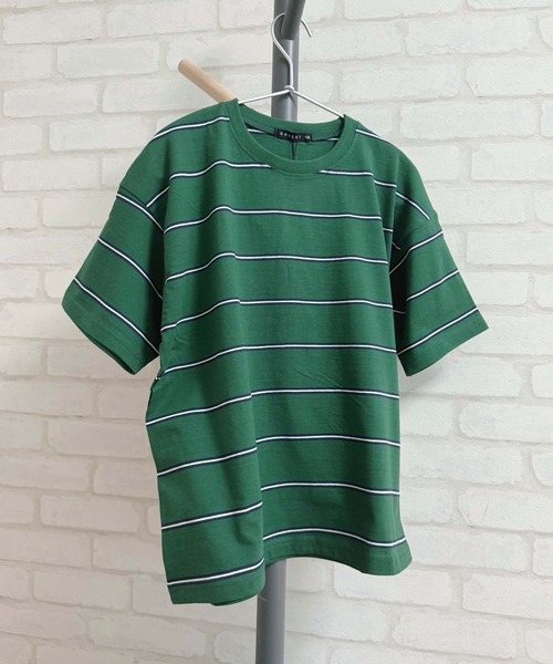 ZI-ON(ジーオン)の「ビッグシルエットボーダー半袖Tシャツ(Tシャツ/カットソー・キッズ・ベージュ/ダークグリーン/ネイビー/オフホワイト/ブルー/ホワイト×グリーン/ホワイト×ブラック/杢グレー/グレー系その他/ホワイト×ネイビー/チャコール/ネイビー×ホワイト・150cm/140cm/130cm/160cm/120cm/110cm)」の9枚目の写真