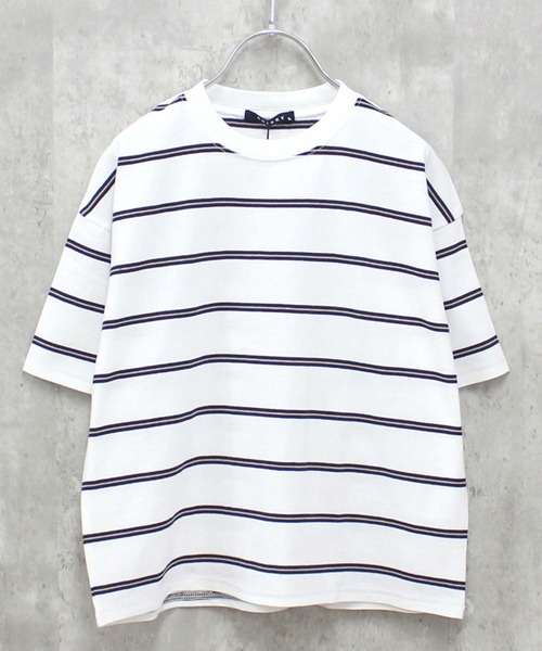 ZI-ON(ジーオン)の「ビッグシルエットボーダー半袖Tシャツ(Tシャツ/カットソー・キッズ・ベージュ/ダークグリーン/ネイビー/オフホワイト/ブルー/ホワイト×グリーン/ホワイト×ブラック/杢グレー/グレー系その他/ホワイト×ネイビー/チャコール/ネイビー×ホワイト・150cm/140cm/130cm/160cm/120cm/110cm)」の13枚目の写真