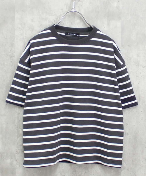 ZI-ON(ジーオン)の「ビッグシルエットボーダー半袖Tシャツ(Tシャツ/カットソー・キッズ・ベージュ/ダークグリーン/ネイビー/オフホワイト/ブルー/ホワイト×グリーン/ホワイト×ブラック/杢グレー/グレー系その他/ホワイト×ネイビー/チャコール/ネイビー×ホワイト・150cm/140cm/130cm/160cm/120cm/110cm)」の18枚目の写真