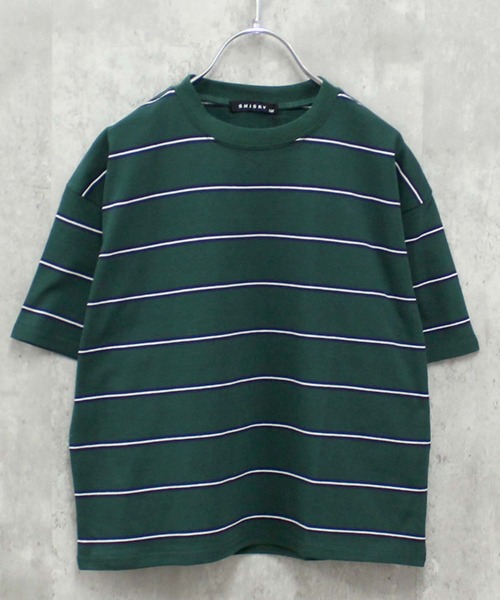 ZI-ON(ジーオン)の「ビッグシルエットボーダー半袖Tシャツ(Tシャツ/カットソー・キッズ・ベージュ/ダークグリーン/ネイビー/オフホワイト/ブルー/ホワイト×グリーン/ホワイト×ブラック/杢グレー/グレー系その他/ホワイト×ネイビー/チャコール/ネイビー×ホワイト・150cm/140cm/130cm/160cm/120cm/110cm)」の21枚目の写真