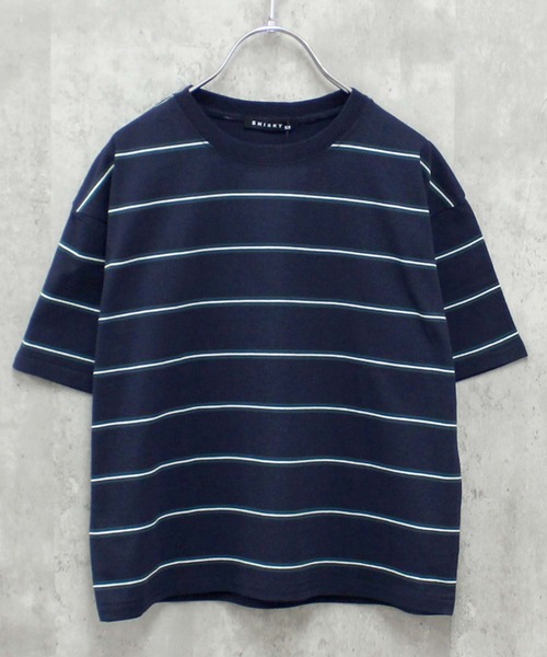 ZI-ON(ジーオン)の「ビッグシルエットボーダー半袖Tシャツ(Tシャツ/カットソー・キッズ・ベージュ/ダークグリーン/ネイビー/オフホワイト/ブルー/ホワイト×グリーン/ホワイト×ブラック/杢グレー/グレー系その他/ホワイト×ネイビー/チャコール/ネイビー×ホワイト・150cm/140cm/130cm/160cm/120cm/110cm)」の22枚目の写真