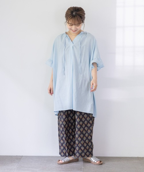 studio CLIP（スタディオクリップ）の「【低身長スタッフ企画/WEB限定】コットンリネン袖フリルチュニック（チュニック・レディース・ホワイト/ブラック/ブルー・FREE）」の14枚目の写真