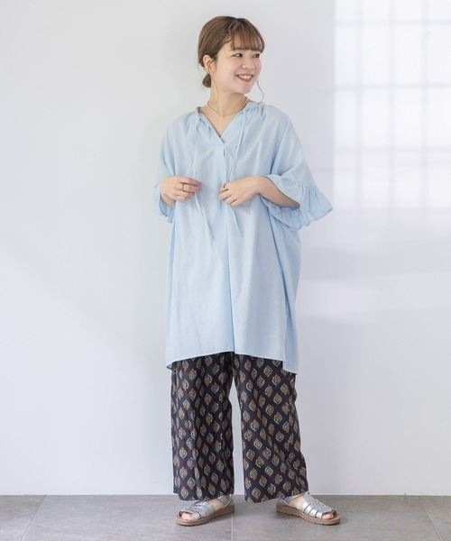 studio CLIP（スタディオクリップ）の「【低身長スタッフ企画/WEB限定】コットンリネン袖フリルチュニック（チュニック・レディース・ホワイト/ブラック/ブルー・FREE）」の6枚目の写真