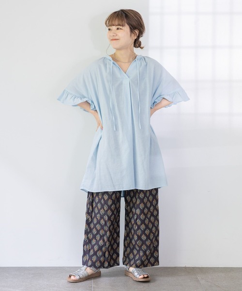 studio CLIP（スタディオクリップ）の「【低身長スタッフ企画/WEB限定】コットンリネン袖フリルチュニック（チュニック・レディース・ホワイト/ブラック/ブルー・FREE）」の11枚目の写真