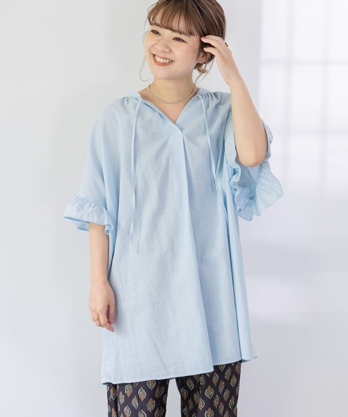 studio CLIP（スタディオクリップ）の「【低身長スタッフ企画/WEB限定】コットンリネン袖フリルチュニック（チュニック・レディース・ホワイト/ブラック/ブルー・FREE）」の15枚目の写真