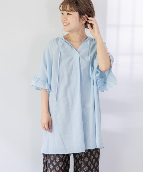 studio CLIP（スタディオクリップ）の「【低身長スタッフ企画/WEB限定】コットンリネン袖フリルチュニック（チュニック・レディース・ホワイト/ブラック/ブルー・FREE）」の21枚目の写真