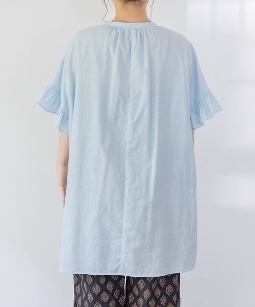 studio CLIP（スタディオクリップ）の「【低身長スタッフ企画/WEB限定】コットンリネン袖フリルチュニック（チュニック・レディース・ホワイト/ブラック/ブルー・FREE）」の16枚目の写真