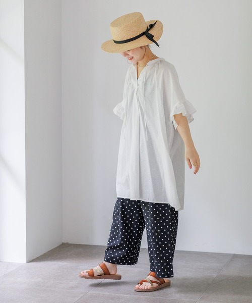 studio CLIP（スタディオクリップ）の「【低身長スタッフ企画/WEB限定】コットンリネン袖フリルチュニック（チュニック・レディース・ホワイト/ブラック/ブルー・FREE）」の12枚目の写真