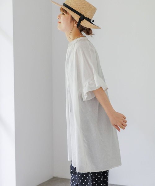 studio CLIP（スタディオクリップ）の「【低身長スタッフ企画/WEB限定】コットンリネン袖フリルチュニック（チュニック・レディース・ホワイト/ブラック/ブルー・FREE）」の9枚目の写真