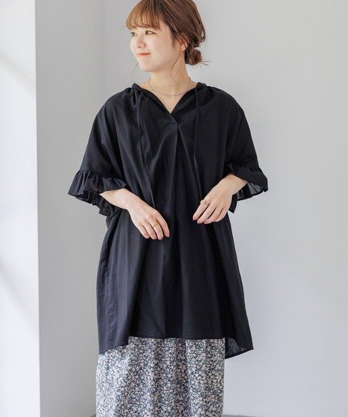 studio CLIP（スタディオクリップ）の「【低身長スタッフ企画/WEB限定】コットンリネン袖フリルチュニック（チュニック・レディース・ホワイト/ブラック/ブルー・FREE）」の5枚目の写真
