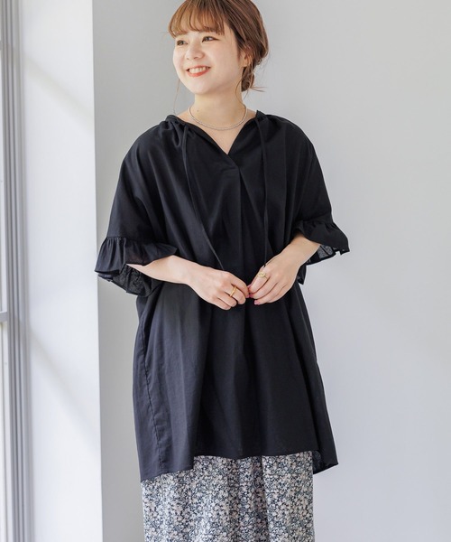studio CLIP（スタディオクリップ）の「【低身長スタッフ企画/WEB限定】コットンリネン袖フリルチュニック（チュニック・レディース・ホワイト/ブラック/ブルー・FREE）」の10枚目の写真