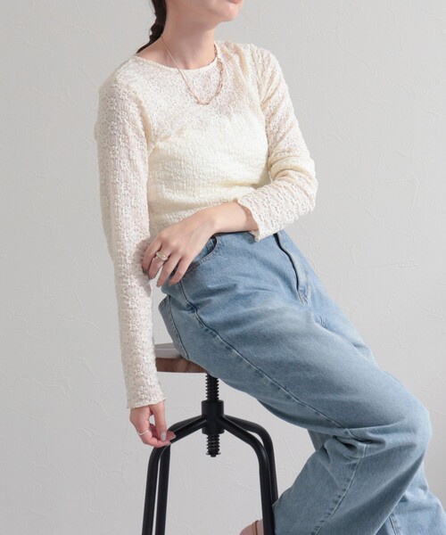 fredy emue（フレディエミュ）の「フラワーJQ長袖プルオーバー（Tシャツ/カットソー・レディース・サックスブルー/アイボリー/ブラック・38）」の10枚目の写真