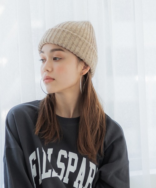 coca(coca)(コカ)の「もこもこニット帽子(ニットキャップ/ビーニー・レディース・ブラック/ベージュ・ONE SIZE)」の2枚目の写真