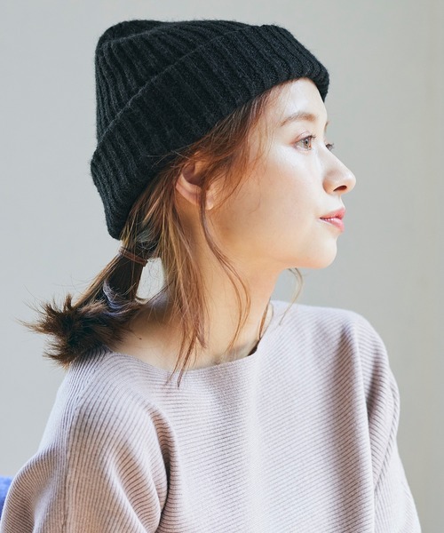 coca(coca)(コカ)の「もこもこニット帽子(ニットキャップ/ビーニー・レディース・ブラック/ベージュ・ONE SIZE)」の1枚目の写真