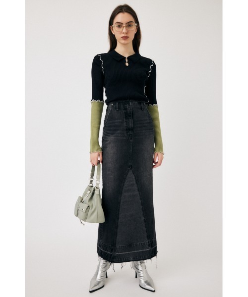 MOUSSY(マウジー)の「PATCHWORK MELLOW POLO KNIT / パッチワークメローポロニット(ニット/セーター・レディース・ブラック/ライトピンク/ブルー・FREE)」の6枚目の写真