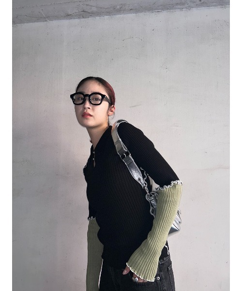 MOUSSY(マウジー)の「PATCHWORK MELLOW POLO KNIT / パッチワークメローポロニット(ニット/セーター・レディース・ブラック/ライトピンク/ブルー・FREE)」の21枚目の写真