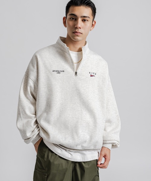 Ressaca(レサーカ)の「ハーフジップトレーナー裏起毛プルオーバー トラックジャケット オーバーサイズ(スウェット・メンズ・ブルー/ブラック/グリーン/グレー/オートミール・XL/M/L)」の9枚目の写真