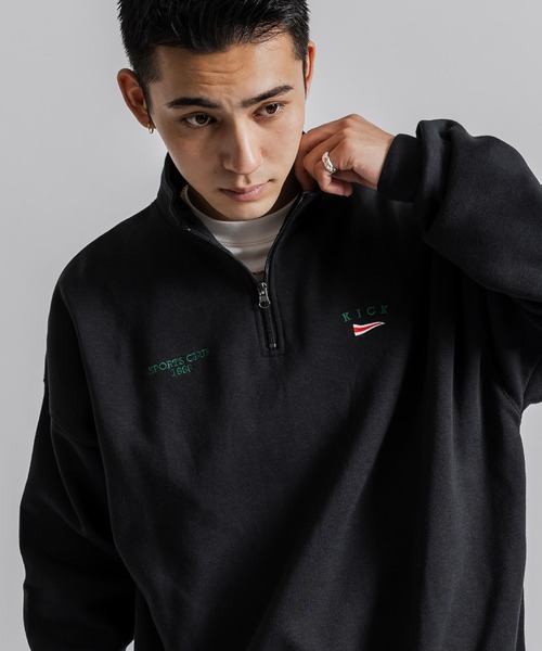 Ressaca(レサーカ)の「ハーフジップトレーナー裏起毛プルオーバー トラックジャケット オーバーサイズ(スウェット・メンズ・ブルー/ブラック/グリーン/グレー/オートミール・XL/M/L)」の7枚目の写真