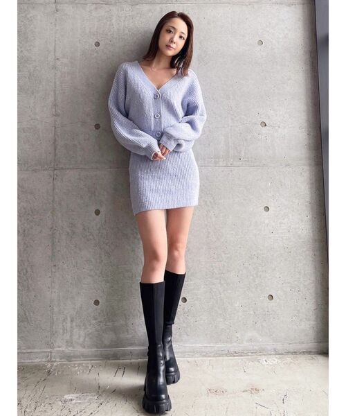 GYDA（ジェイダ）の「【セットアップ着用可】シャギースパンコール ニットスカートライクショートパンツ（スカート・レディース・オフホワイト/パープル・FREE）」の9枚目の写真