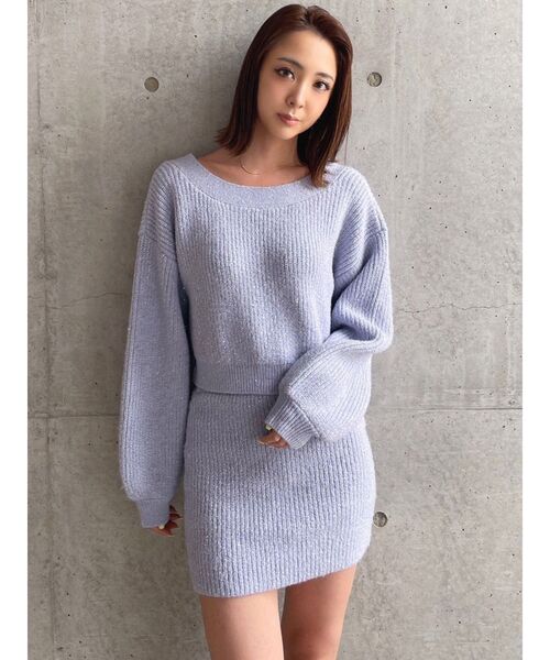 GYDA（ジェイダ）の「【セットアップ着用可】シャギースパンコール ニットスカートライクショートパンツ（スカート・レディース・オフホワイト/パープル・FREE）」の11枚目の写真