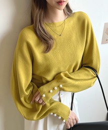 袖口パールドルマンニット