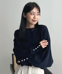 袖口パールドルマンニット