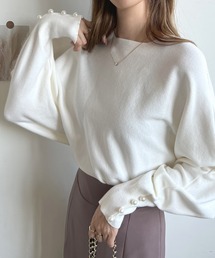 袖口パールドルマンニット