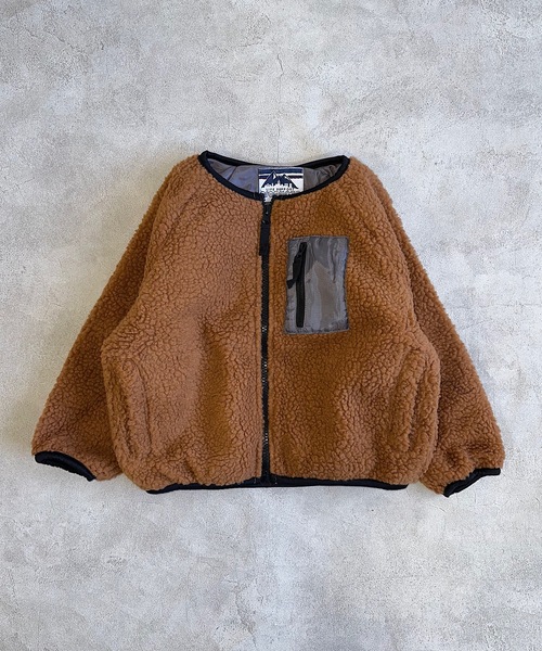 Life Support Products（ライフサポートプロダクツ）の「ノーカラーボアジャケット（80～150㎝）（ノーカラージャケット・キッズ・オフホワイト/マルチ/キャメル/ピンク/ライトブルー/ブラック・130/80/120/150/110/140/90/95/100）」の5枚目の写真