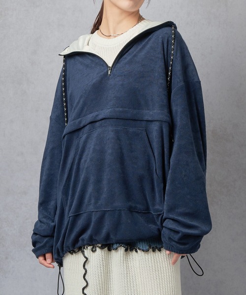 Lull（ルル）の「【Lull / ルル】2WAYパイルアノラックパーカー（パーカー・レディース・ブラック/グレー/アイボリー/ネイビー・ONESIZE）」の7枚目の写真