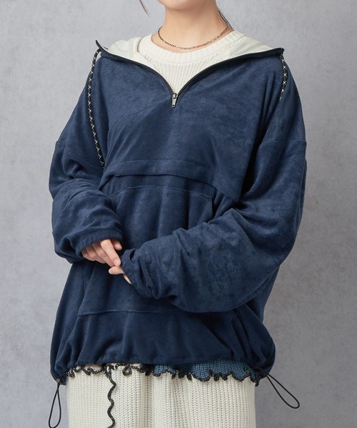 Lull（ルル）の「【Lull / ルル】2WAYパイルアノラックパーカー（パーカー・レディース・ブラック/グレー/アイボリー/ネイビー・ONESIZE）」の8枚目の写真