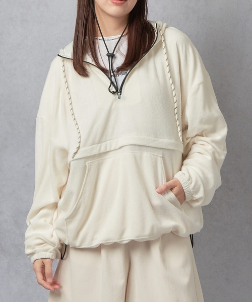 Lull（ルル）の「【Lull / ルル】2WAYパイルアノラックパーカー（パーカー・レディース・ブラック/グレー/アイボリー/ネイビー・ONESIZE）」の6枚目の写真