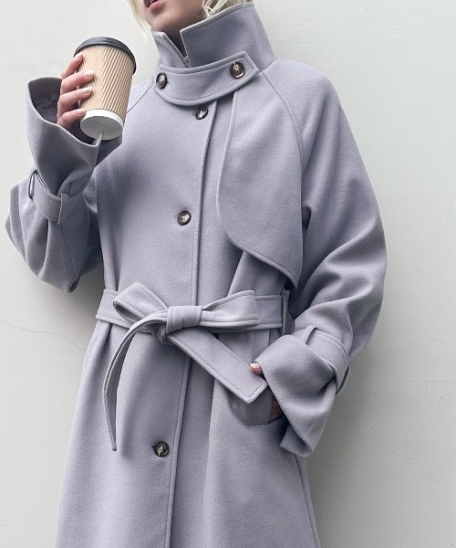 SpRay(スプレイ)の「エコウール2WAYスタンドコート(ステンカラーコート・レディース・モカ/ブルー系その他/アイボリー/グレイッシュベージュ/ブラック・FREE)」の5枚目の写真