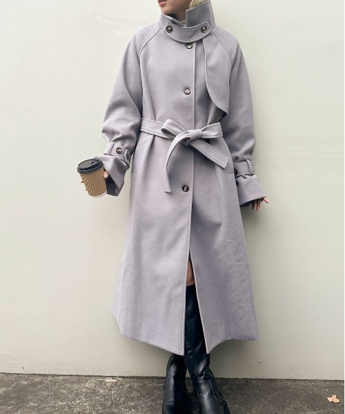 SpRay(スプレイ)の「エコウール2WAYスタンドコート(ステンカラーコート・レディース・モカ/ブルー系その他/アイボリー/グレイッシュベージュ/ブラック・FREE)」の7枚目の写真