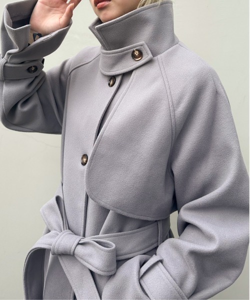 SpRay(スプレイ)の「エコウール2WAYスタンドコート(ステンカラーコート・レディース・モカ/ブルー系その他/アイボリー/グレイッシュベージュ/ブラック・FREE)」の9枚目の写真