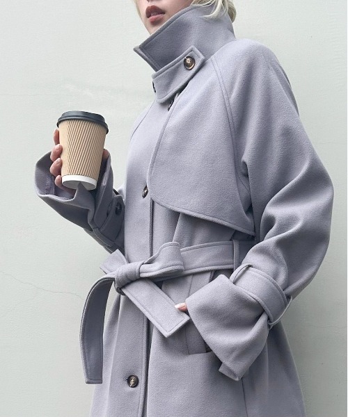 SpRay(スプレイ)の「エコウール2WAYスタンドコート(ステンカラーコート・レディース・モカ/ブルー系その他/アイボリー/グレイッシュベージュ/ブラック・FREE)」の11枚目の写真