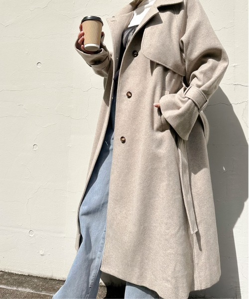 SpRay(スプレイ)の「エコウール2WAYスタンドコート(ステンカラーコート・レディース・モカ/ブルー系その他/アイボリー/グレイッシュベージュ/ブラック・FREE)」の13枚目の写真