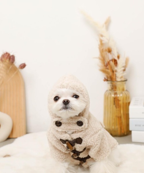 モンシェリ　ダッフルコート　犬服　アイボリーMサイズ セール】ダッフルボアフーディーコート / 犬服 / ドッグウェア（ペット