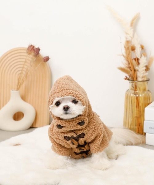 【新品、試着のみ】moncheri 犬用フード付きコート ベージュ 新品、試着のみ】moncheri 犬用フード付きコート ベージュ